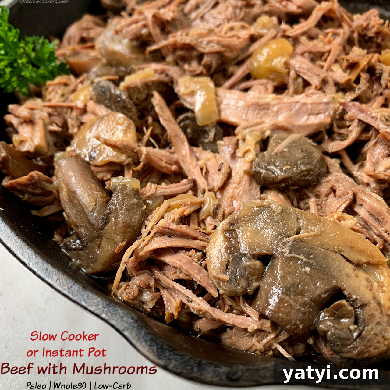 Slow-Cooked Beef with Mushrooms: Tender Pot Roast in a Crockpot 2 Beef slow cooks with mushrooms for a healthy meal the entire family will enjoy. Make this paleo, whole30, low-carb roast in your slow cooker or Instant Pot!
