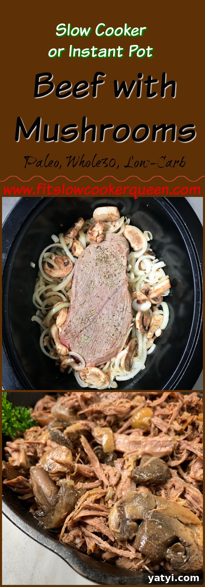 Slow-Cooked Beef with Mushrooms: Tender Pot Roast in a Crockpot 8 Beef slow cooks with mushrooms for a healthy meal the entire family will enjoy. Make this paleo, whole30, low-carb roast in your slow cooker or Instant Pot!