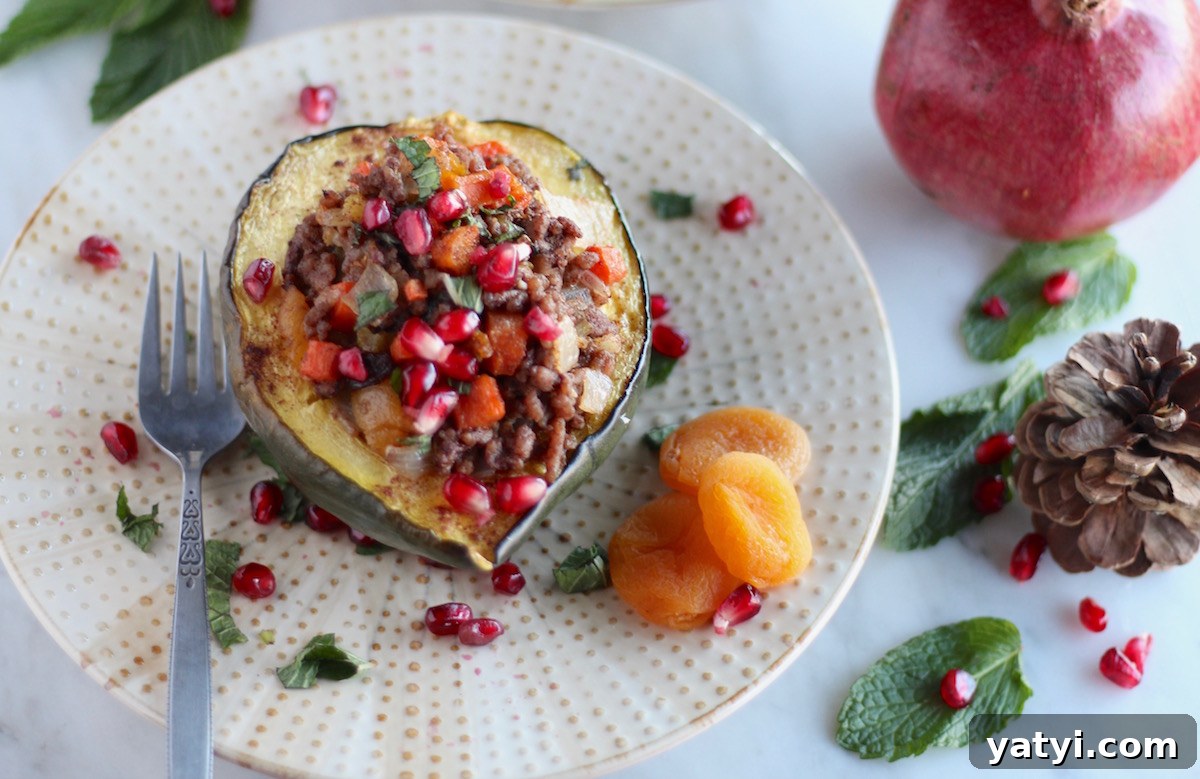 Moroccan-Spiced Lamb Stuffed Acorn Squash (AIP Paleo) 10 Paleo Moroccan Lamb Stuffed Squash (AIP) - this sweet and savory main dish meal features roasted squash stuffed with lamb, veggies, dried fruit, fresh mint, and pomegranate seeds for a taste of Morocco! | fedandfulfilled.com