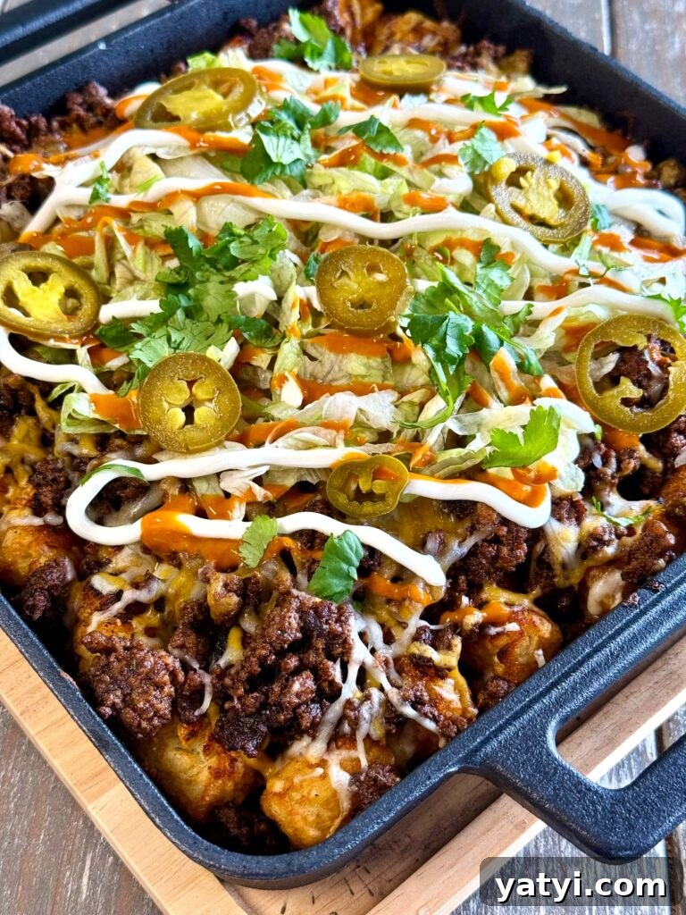 Loaded Taco Tater Tots Made in a Blackstone Pizza Oven 9 Blackstone Pizza Oven Taco Loaded Tots