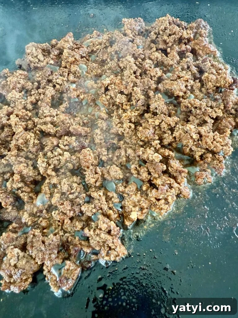 Loaded Taco Tater Tots Made in a Blackstone Pizza Oven 5 taco meat on the griddle