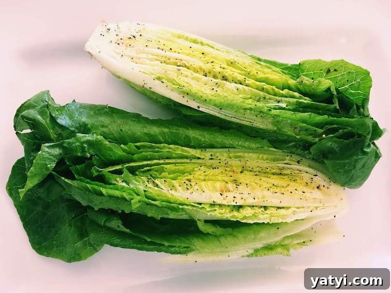 Charred Romaine Caesar Salad with Garlic Croutons 3 Romaine Lettuce Grilled Caesar Salad