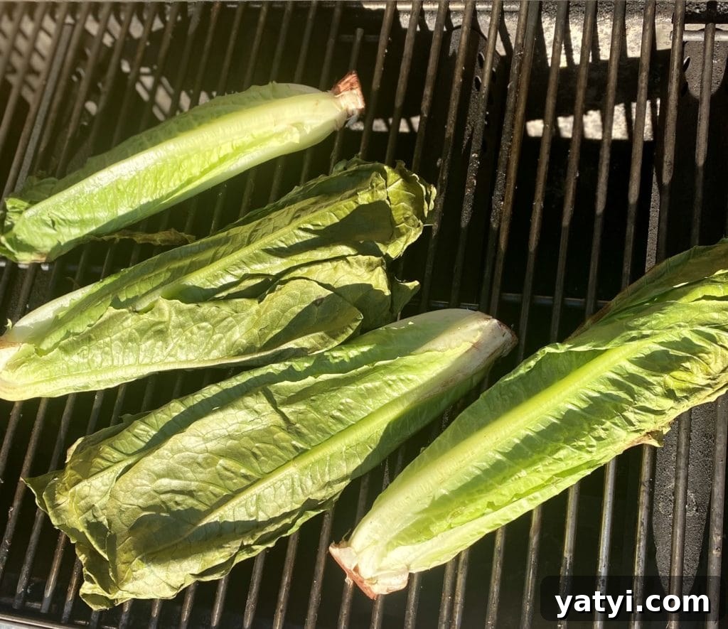 Charred Romaine Caesar Salad with Garlic Croutons 4 Place the lettuce directly on the grill