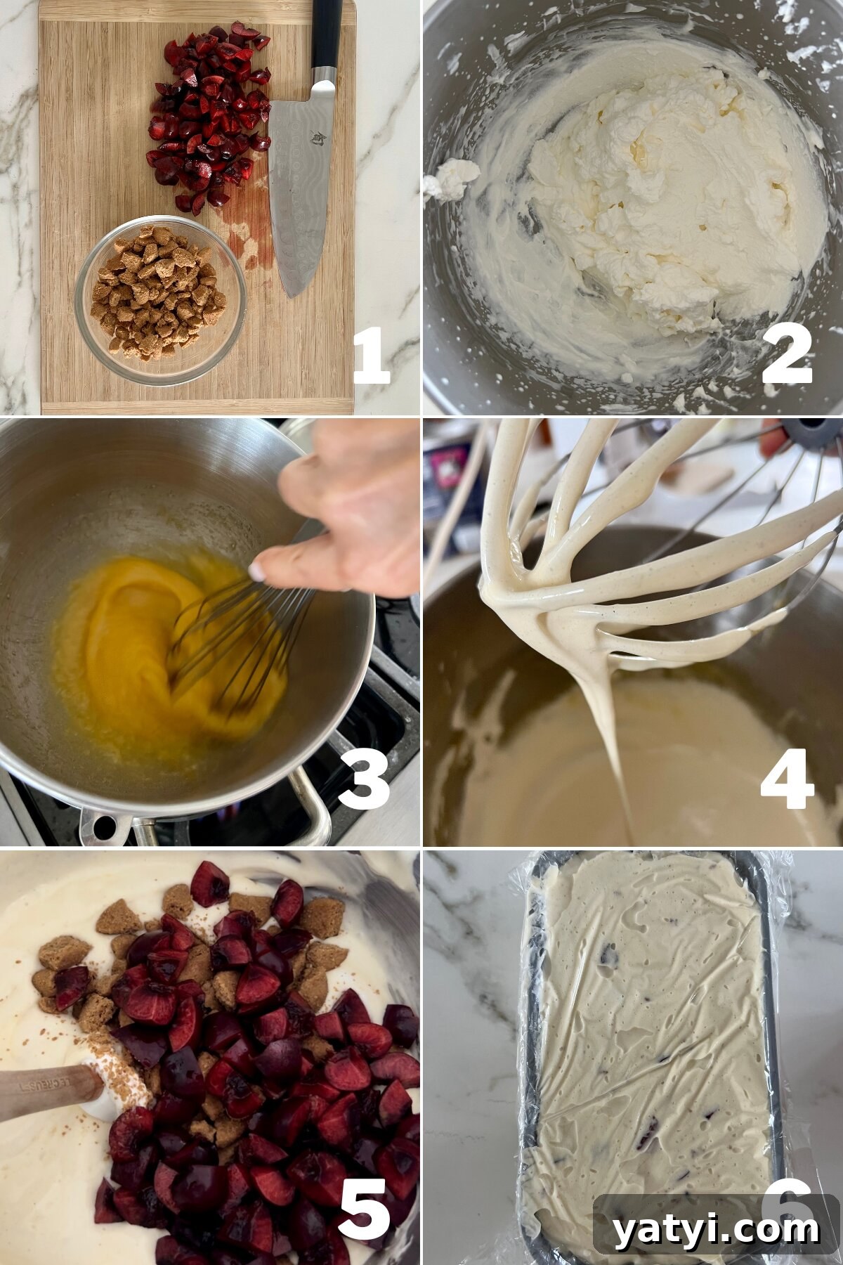 Semifreddo with Crushed Biscotti and Cherry Swirl 4 numbered step by step photos