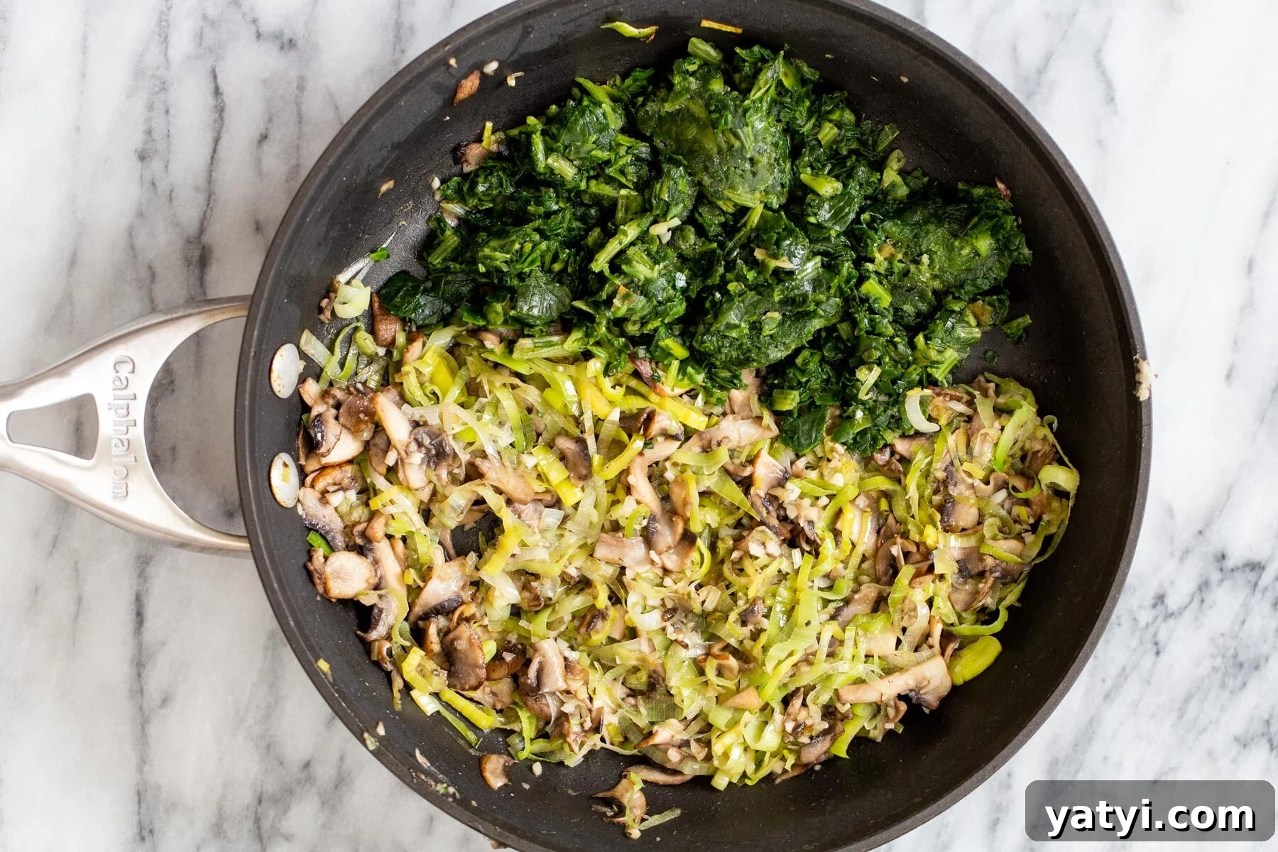 Vegan Mushroom, Spinach & Leek Quiche Recipe 5 sauteed spinach mushrooms and leeks in a sauteeing pan