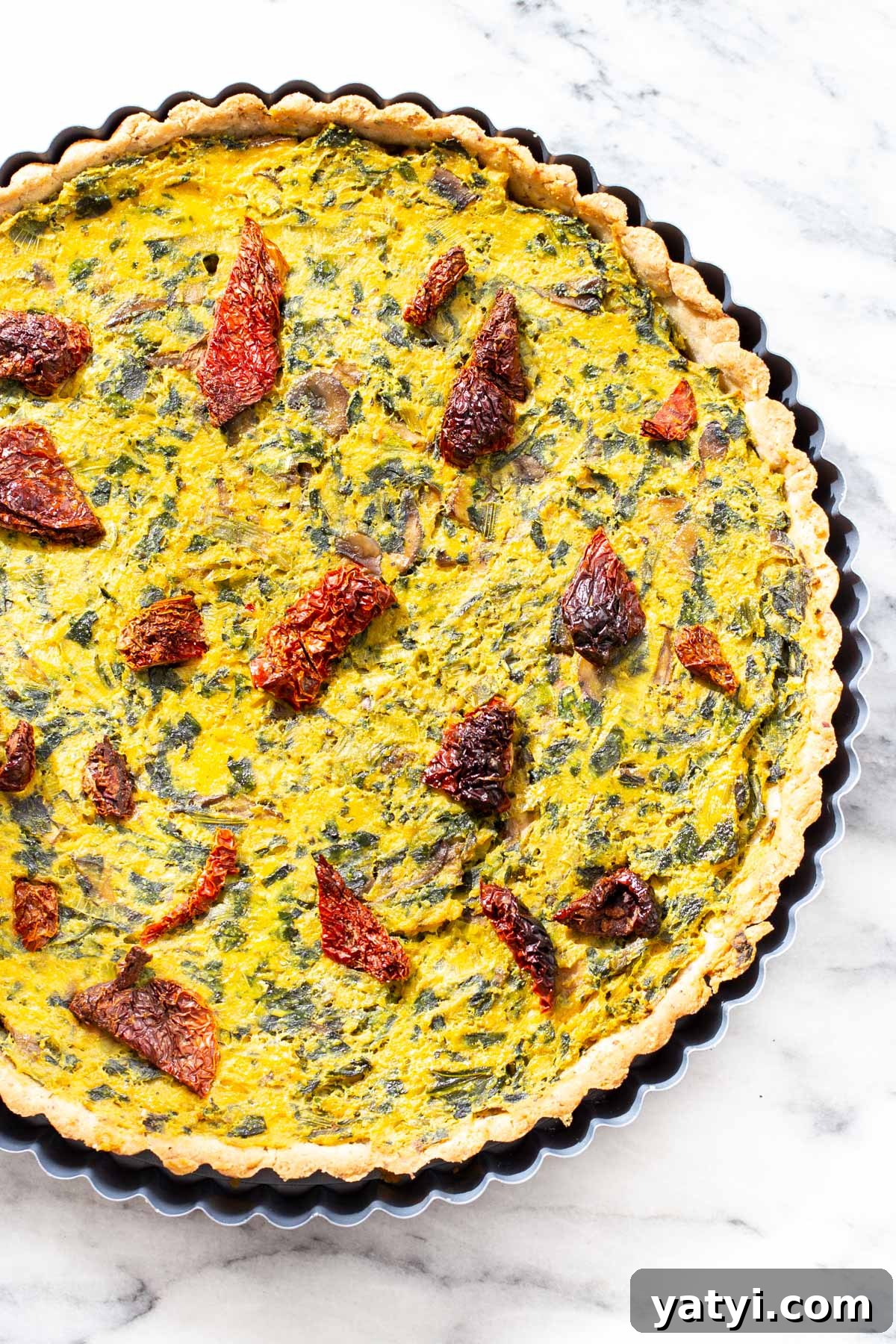 vegan quiche recipe freshly baked vegan quiche with mushroom, spinach and leeks