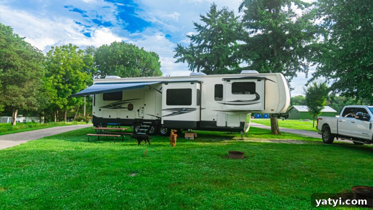 Camping at Guist Creek Marina & Campground, Kentucky: Guide and Tips 2 Cedar Creek fifth wheel parked at Guist Creek Marina and Campground