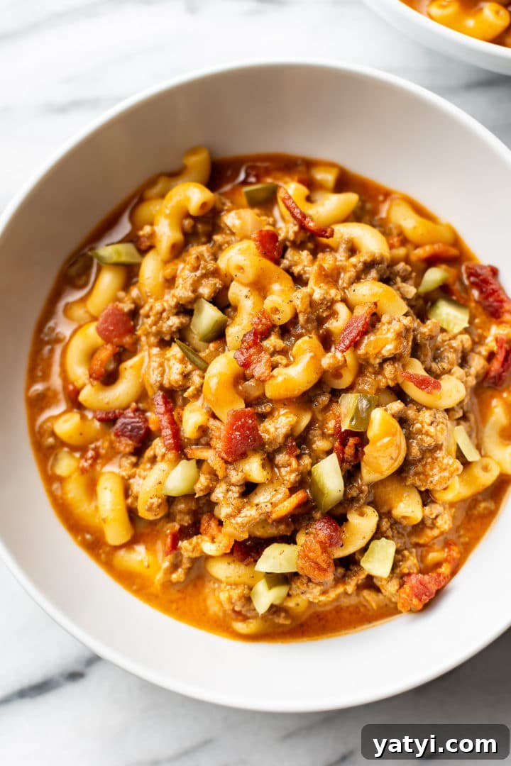 One-Pot Cheeseburger Macaroni Recipe for Quick Family Dinners 2 close-up of a bowl of cheeseburger macaroni