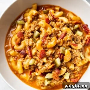 close-up of a bowl of cheeseburger macaroni