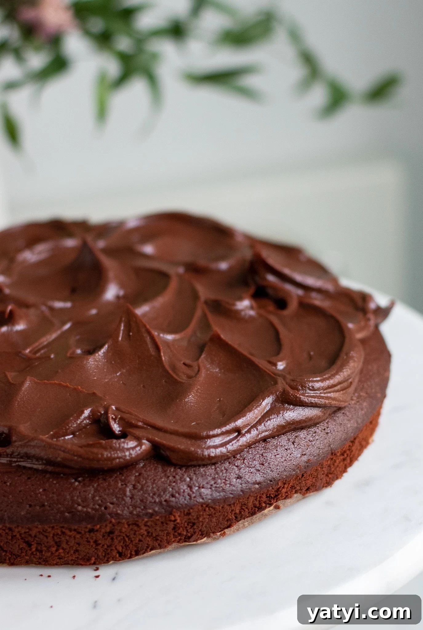 Classic Danish Chocolate Cake Recipe — Moist, Rich & Simple 4 Chocolate cake on a cake stand.