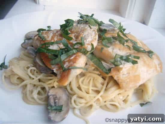 Champagne Chicken and Mushroom Pasta Recipe for Dinner 3 Champagne Chicken & Mushroom Pasta Recipe | snappygourmet.com
