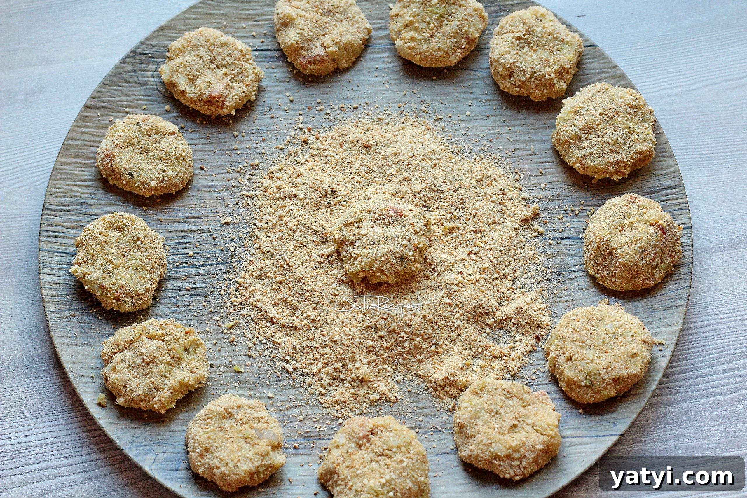 Crispy Cauliflower Fritters with Tangy Curry Dipping Sauce 8 round fritters in breadcrumb