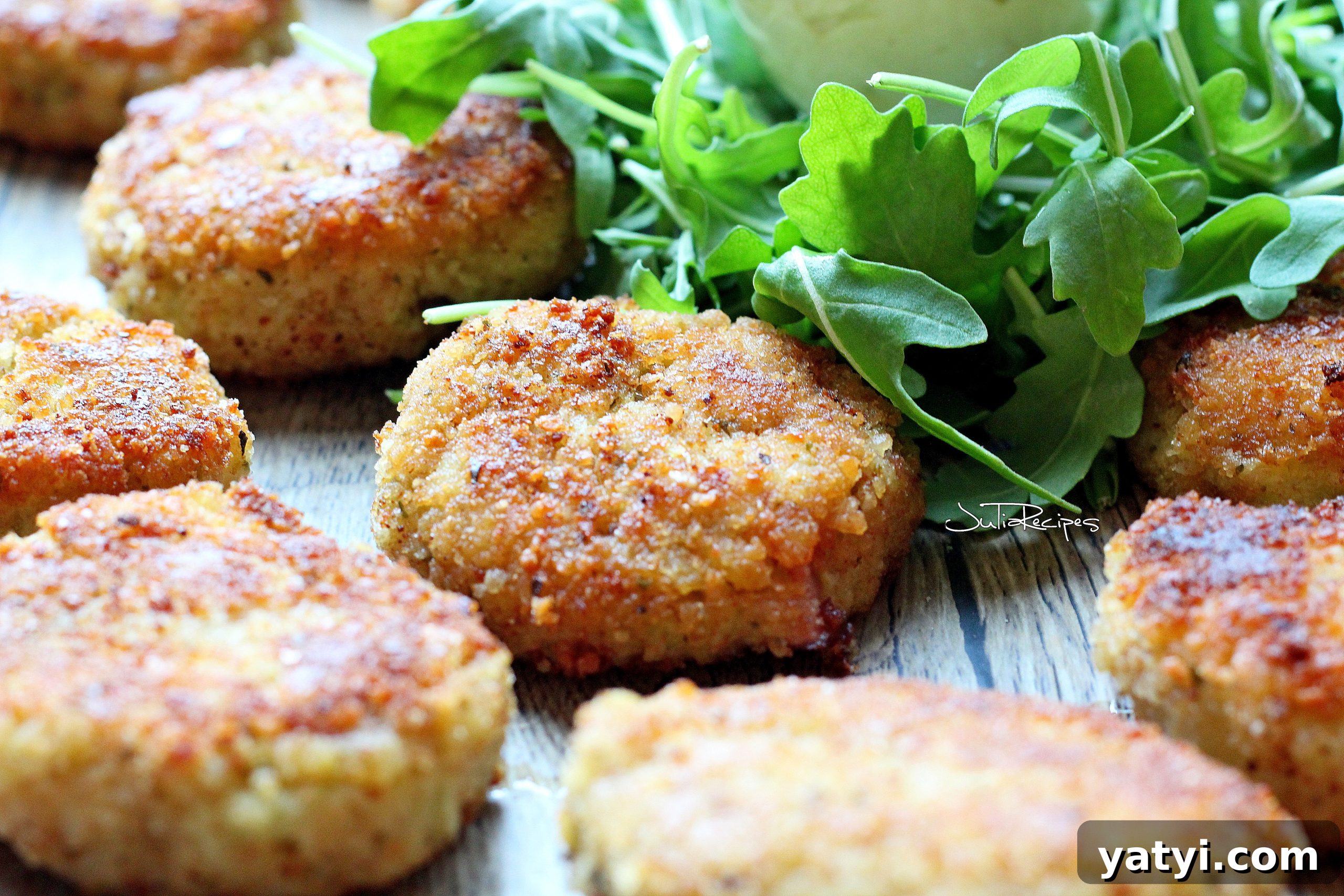 Crispy Cauliflower Fritters with Tangy Curry Dipping Sauce 9 Focused fritter with arugula salad