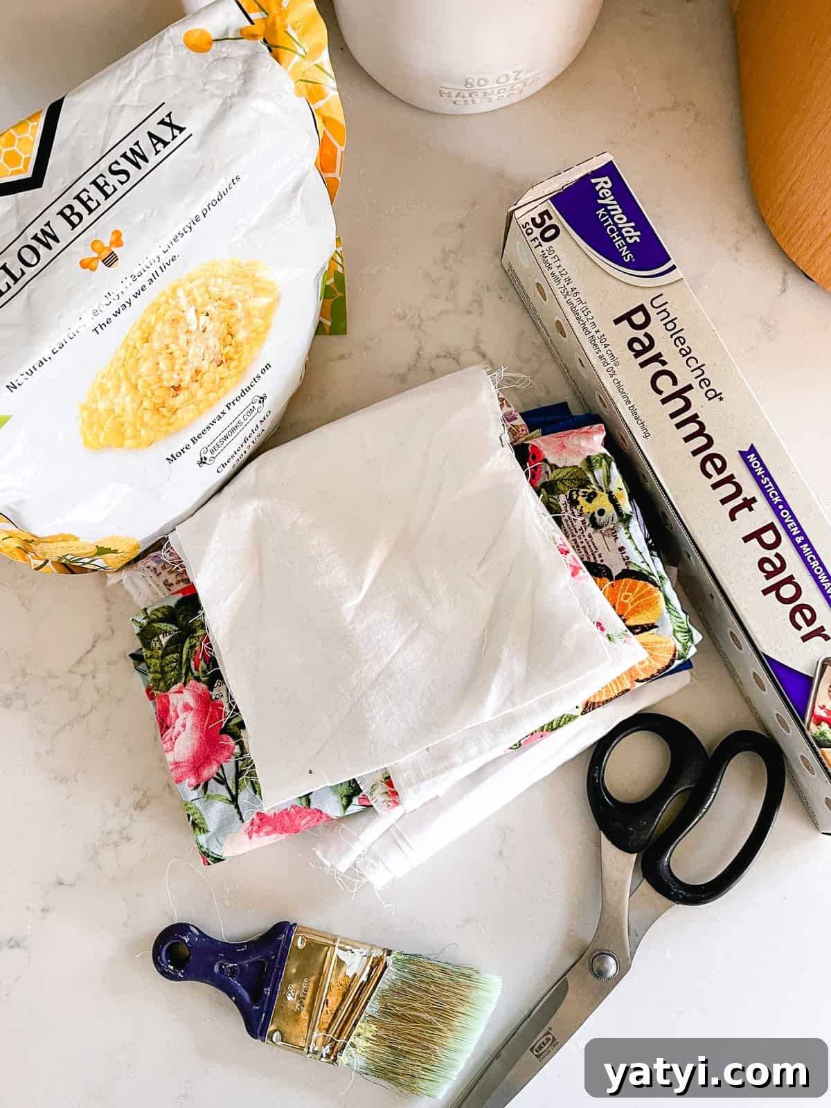 Make Beeswax Food Wraps at Home: Step-by-Step Guide 3 Homemade beeswax wrap materials assembled.