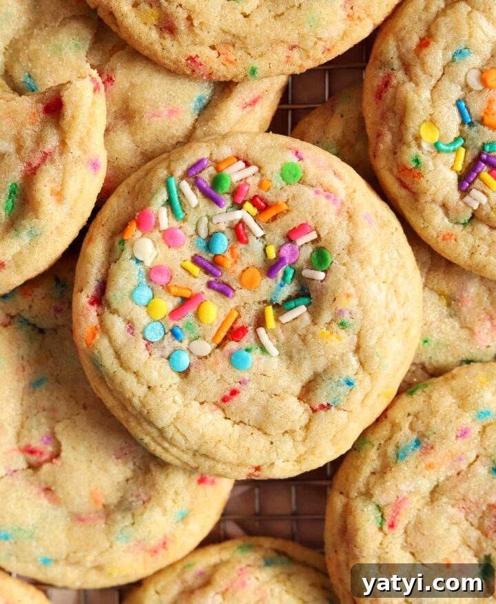 Soft Sprinkle Sugar Cookies Recipe for Perfectly Tender Cookies 2 soft and chewy sprinkle sugar cookies on cooling rack
