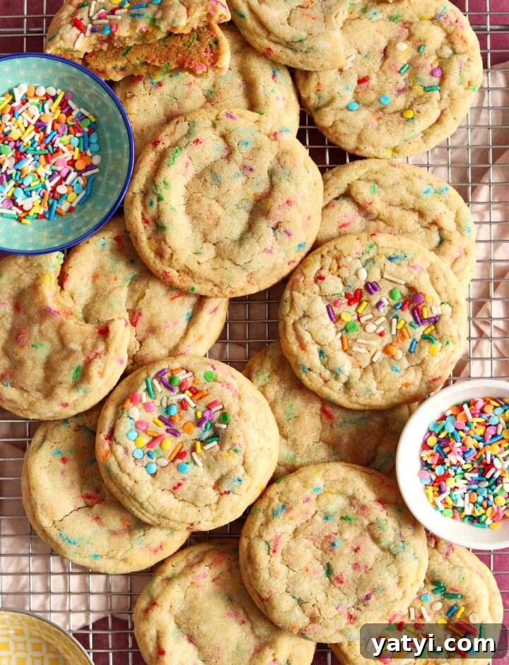 Soft Sprinkle Sugar Cookies Recipe for Perfectly Tender Cookies 9 top view of soft and chewy sprinkle sugar cookies on cooling rack