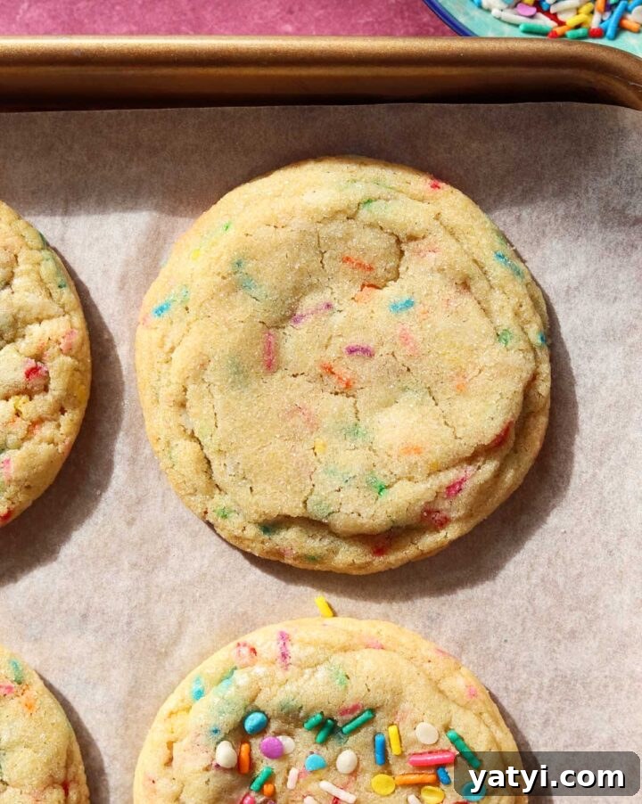 Soft Sprinkle Sugar Cookies Recipe for Perfectly Tender Cookies 10 sprinkle sugar cookies after baking on baking sheet