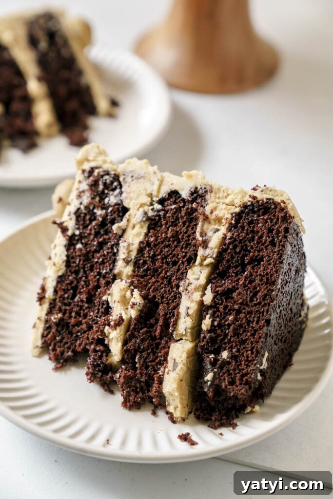 Chocolate Cookie Dough Cake slice