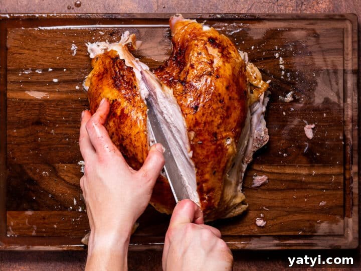 Dry-Brined Spatchcock Turkey: Complete Guide to Spatchcocking a Turkey 22 slicing into one side of the breast, along the ridge of the carcass, to remove it