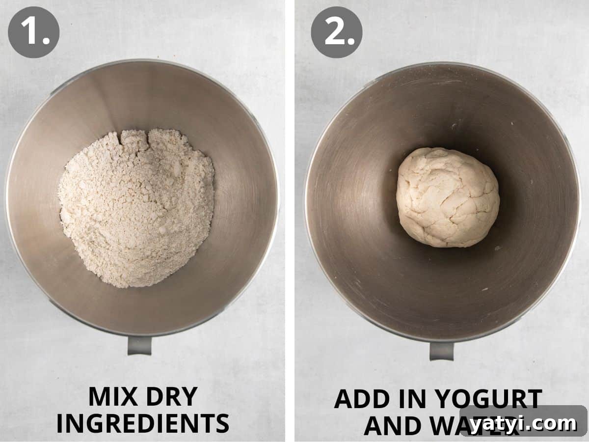 steps 1 and 2 mix dry ingredients then add wet ingredients.
