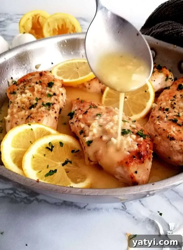 Chicken in Creamy White Wine Sauce: Simple Weeknight Dinner 2 chicken with white wine sauce basting chicken in sauce