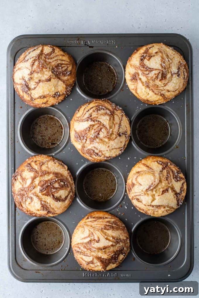 Nutella Swirl Muffins Recipe: Moist Chocolate-Hazelnut Muffins 13 freshly baked nutella swirl muffins in a muffin pan, filling every other hole of the pan