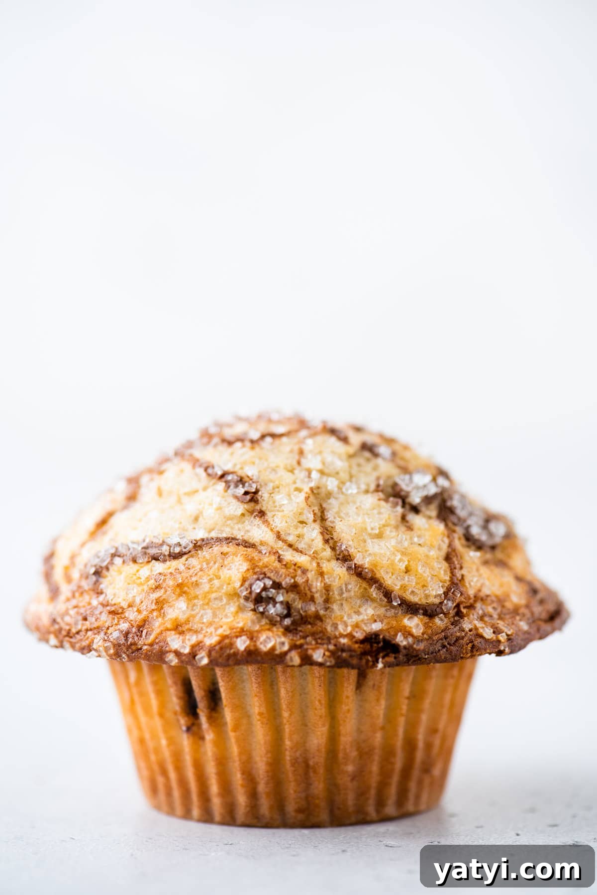 Nutella Swirl Muffins Recipe: Moist Chocolate-Hazelnut Muffins 4 a nutella swirl muffin sitting on a white surface with a white background