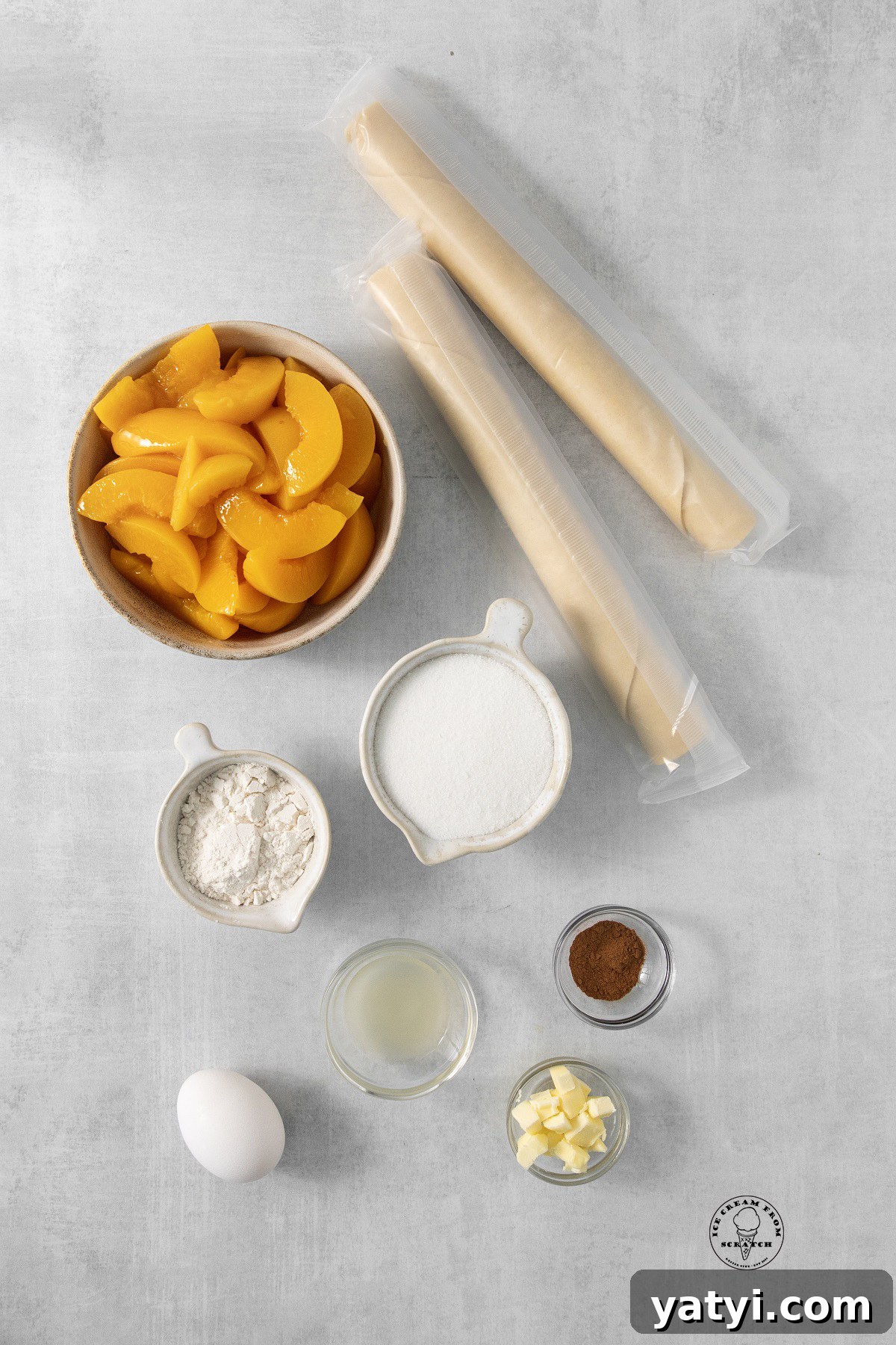 Classic Peach Pie Recipe Using Canned Peaches 3 The ingredients needed to make an easy peach pie with canned peaches and refrigerated dough.