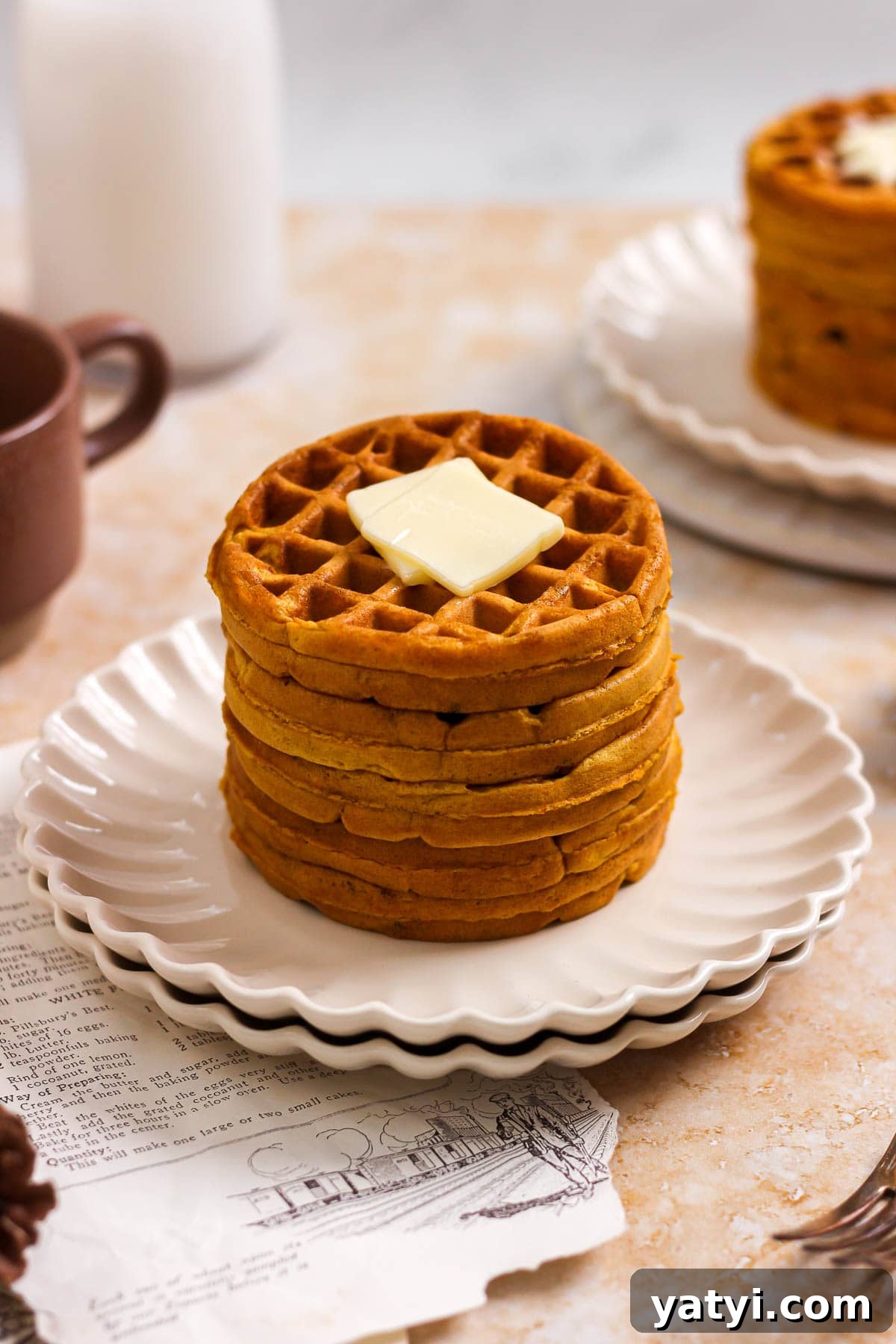 Pumpkin Spice Waffles with Maple Syrup Recipe 3 pumpkin spice buttermilk waffles
