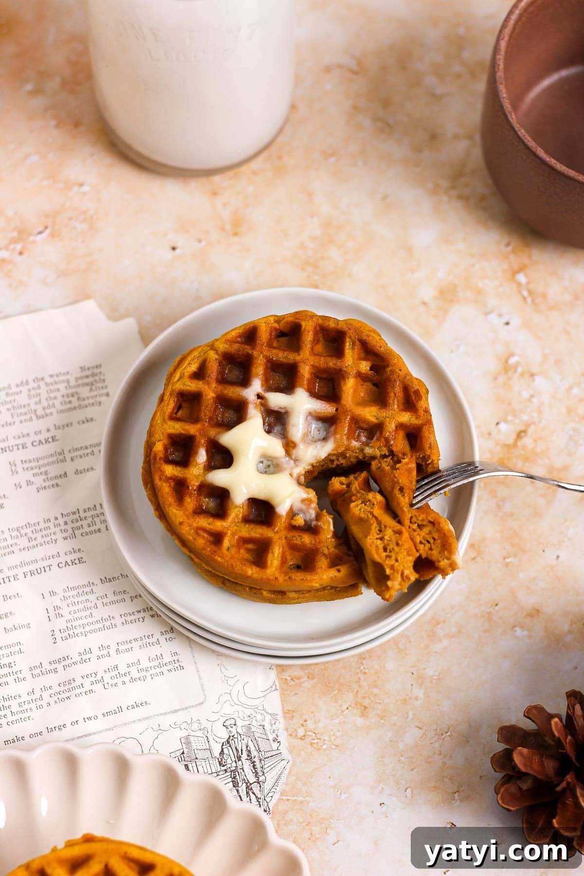 Pumpkin Spice Waffles with Maple Syrup Recipe 4 pumpkin spice buttermilk waffles