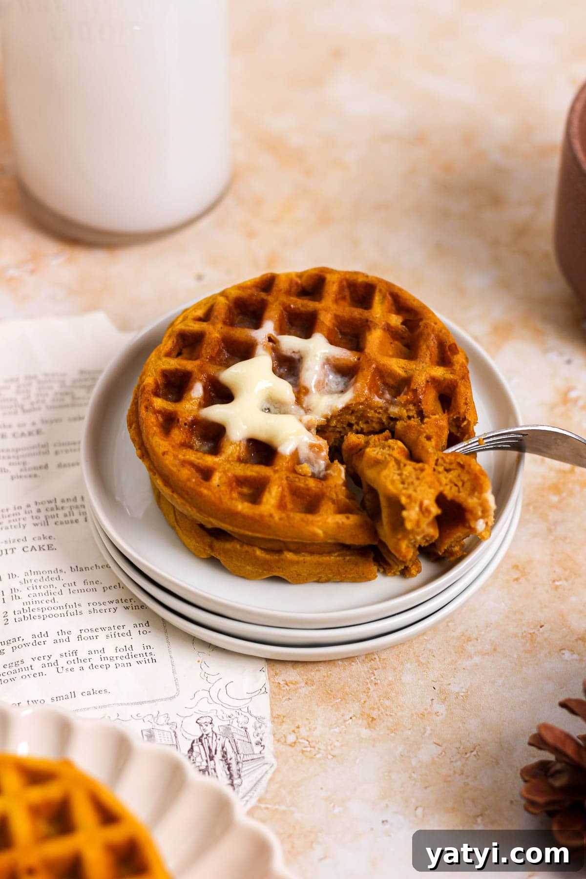 Pumpkin Spice Waffles with Maple Syrup Recipe 6 pumpkin spice buttermilk waffles