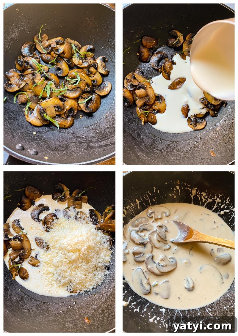 Creamy Garlic Mushroom Pasta Recipe for Dinner 3 mushroom pasta process images