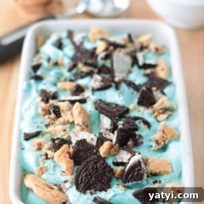 no churn Cookie Monster ice cream in loaf pan