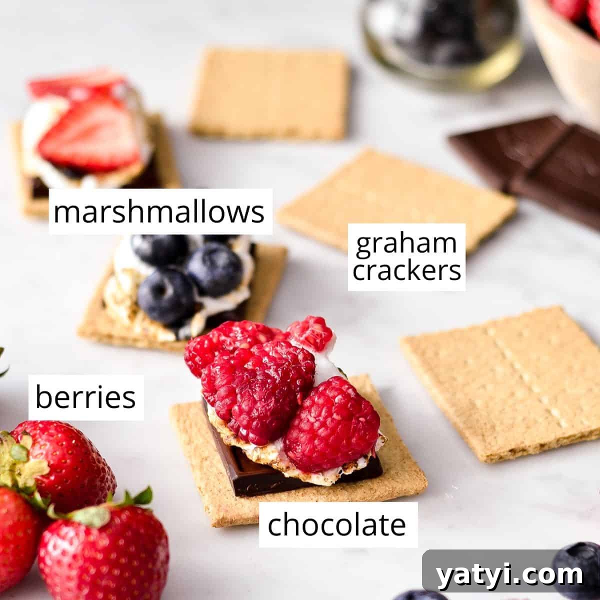 Berry S'mores with the ingredients labeled