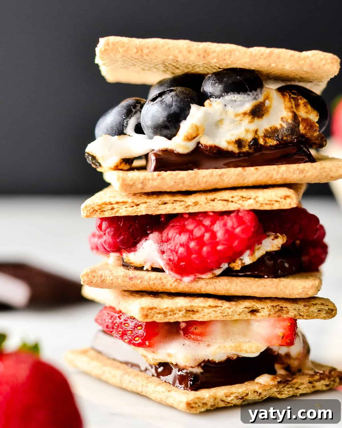 up close stack of 3 Berry S'mores
