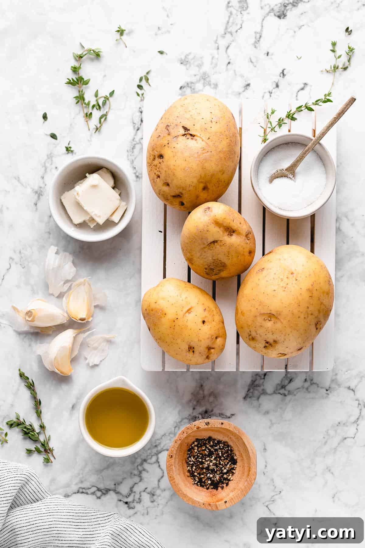 These garlic roasted potatoes are crispy, buttery and so tasty! They make a quick and easy side dish that goes with just about anything. ingredients for garlic roasted potatoes