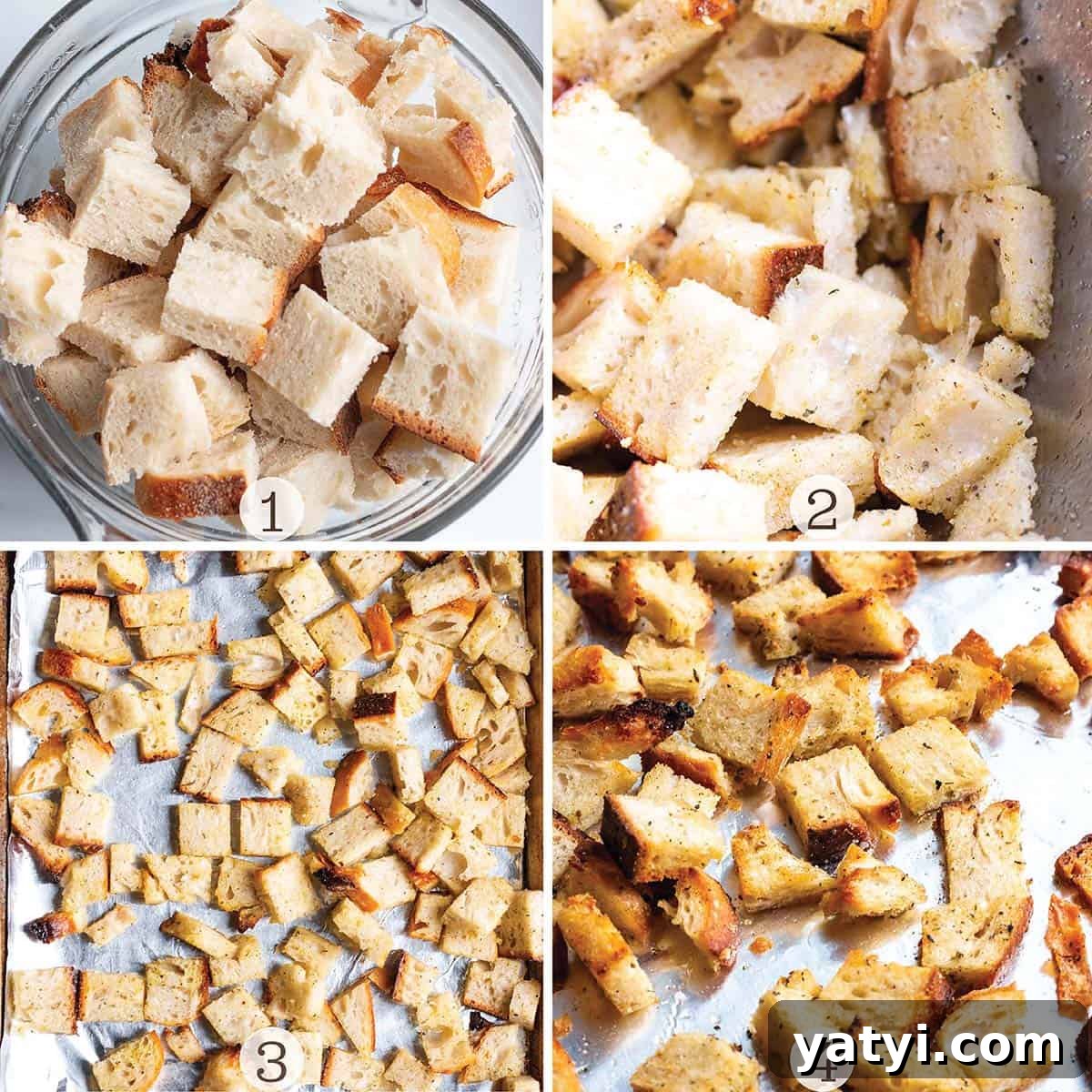 Crispy Sourdough Croutons: How to Make and Store Them Perfectly 4 Step by step process to making homemade croutons.