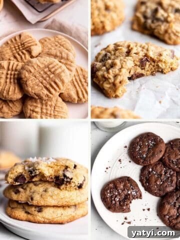Four images of different sourdough cookie recipes.