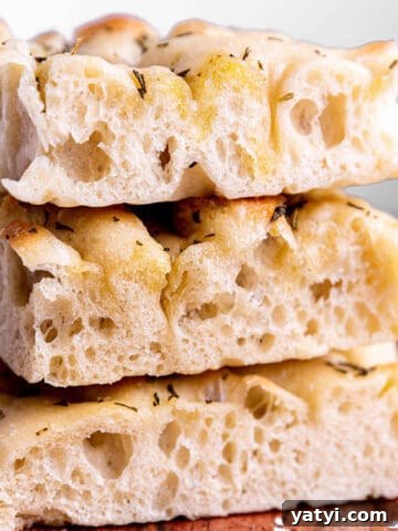 A stack of sourdough focaccia bread.