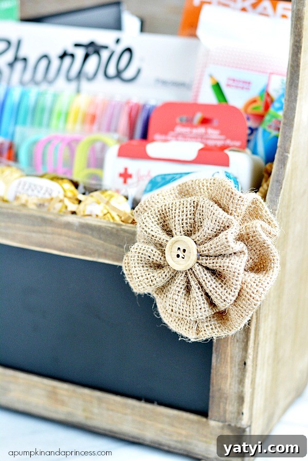 Back-to-School Emergency Kit Printable Labels for Parents 5 Burlap Flower with button center