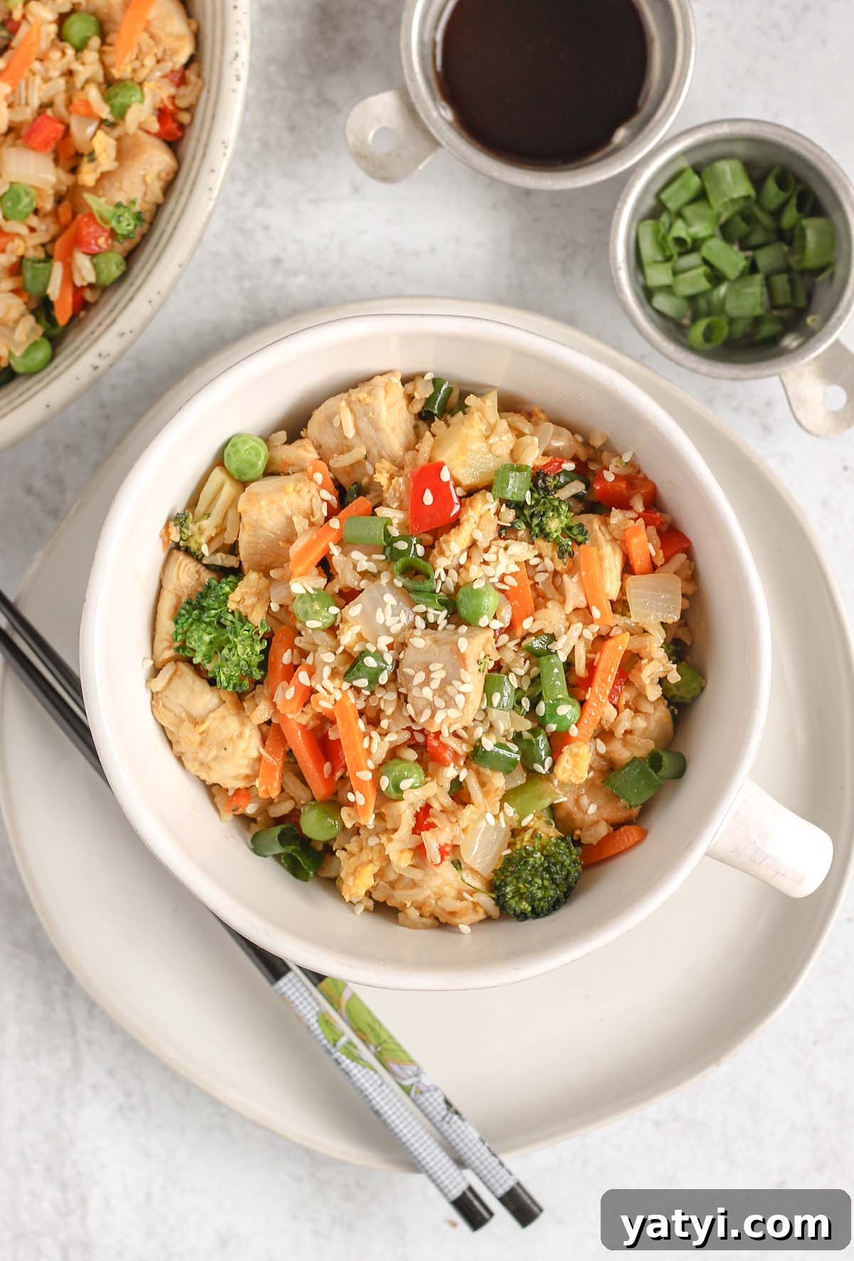 Low-Sodium Fried Rice Without Soy Sauce — Flavorful Vegetable Fried Rice 2 Chicken fried rice with lots of veggies in a single serve dish.