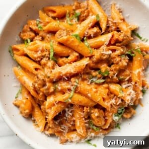 Sausage Penne alla Vodka: Creamy Tomato Pasta Recipe 7 a bowl of penne alla vodka with sausage