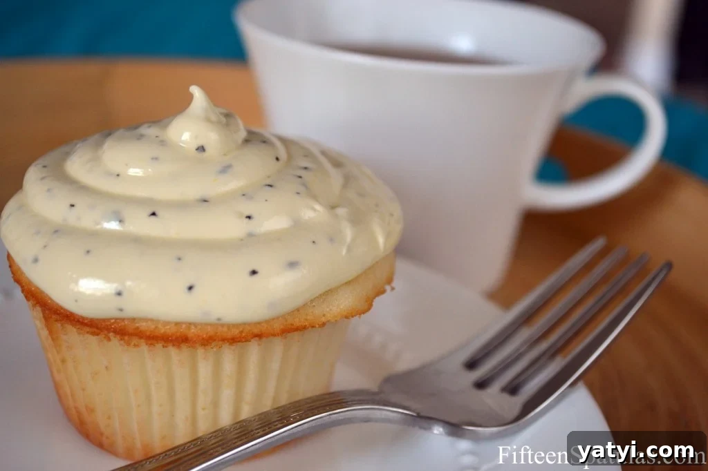 EarlGreyCupcakes4 White Velvet Cupcake with Earl Grey Buttercream - With Cup of Earl Grey Tea