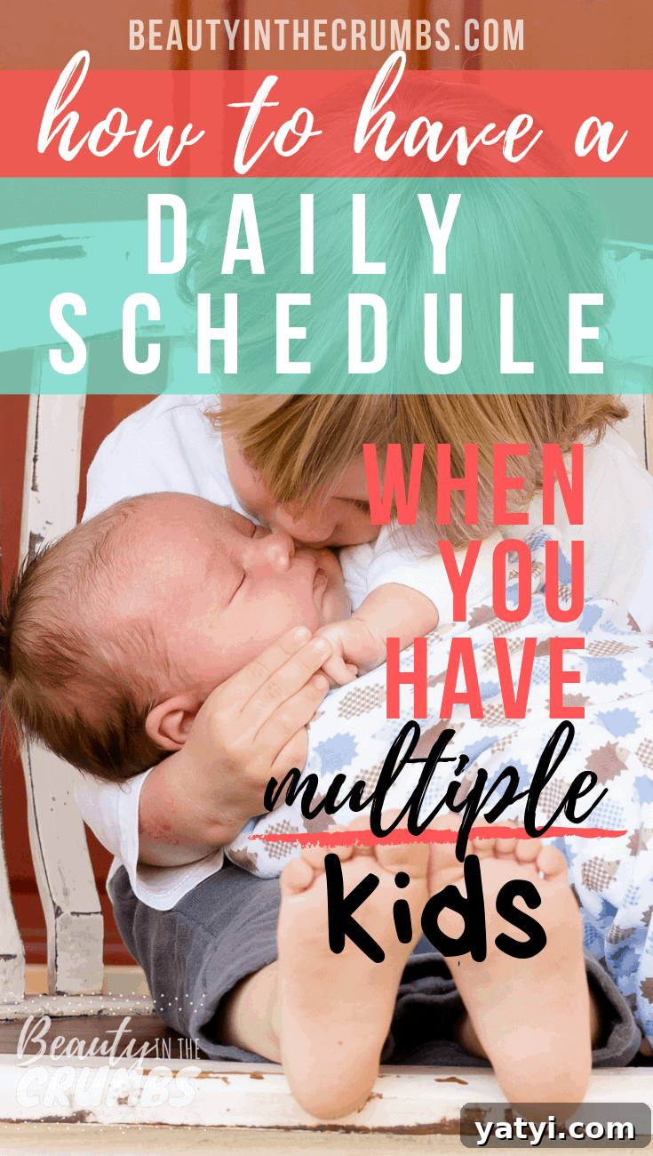Daily Routines That Work When You Have Kids 5 Things can feel overwhelming when you have more than one kid at home! Learn how I schedule my day with multiple kids and grab a FREE printable time blocking schedule to help you get started. #timeblocking #dailyroutine #momschedule #sahmroutine #multiplekidsroutine #dailyschedule