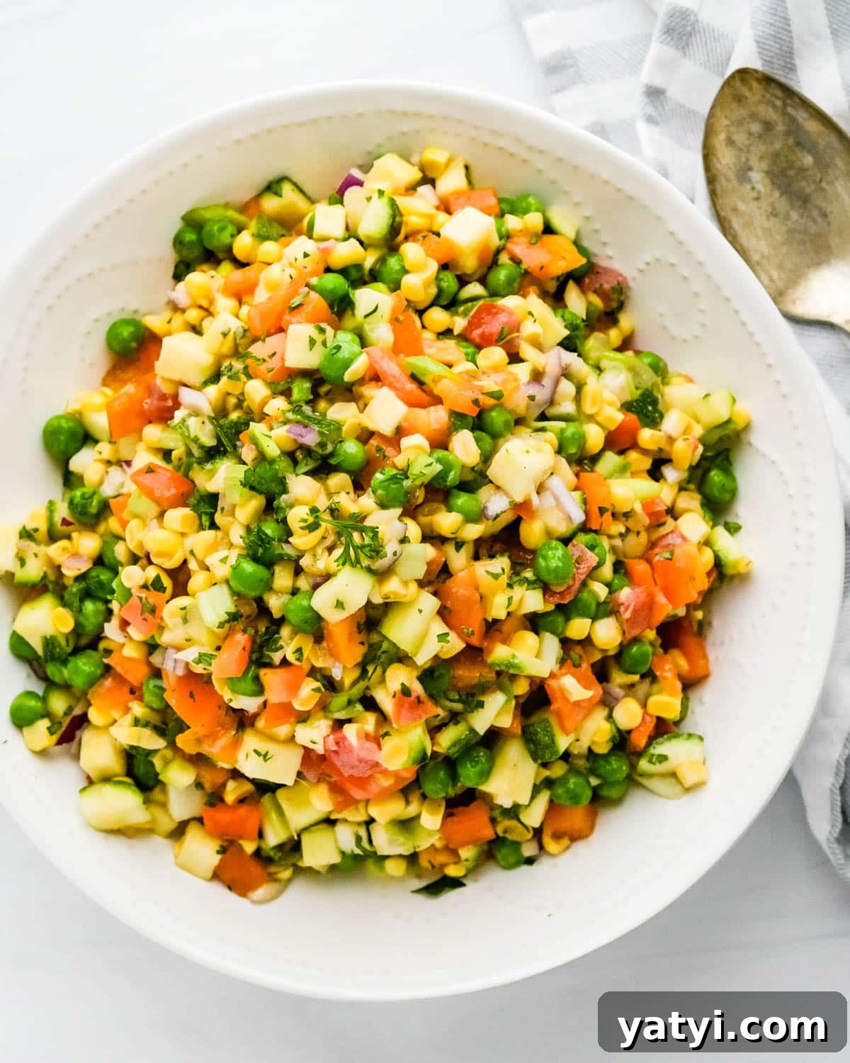 Summer Chopped Vegetable Salad with Creamy Shallot Vinaigrette 7 An overhead photo of the chopped corn and veggie salad.