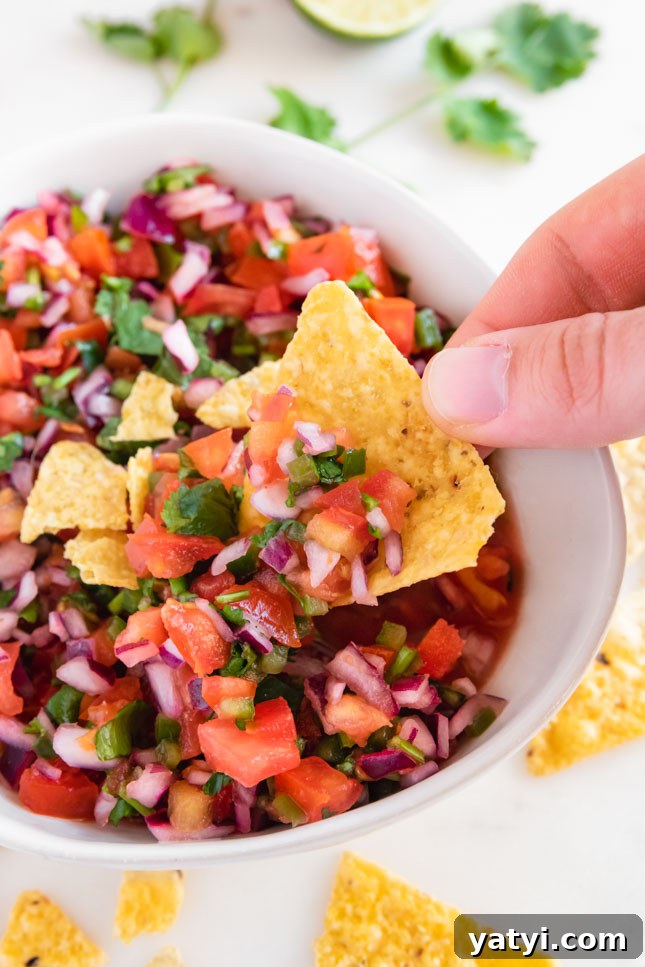 Close-up shot of a bowl of pico de gallo