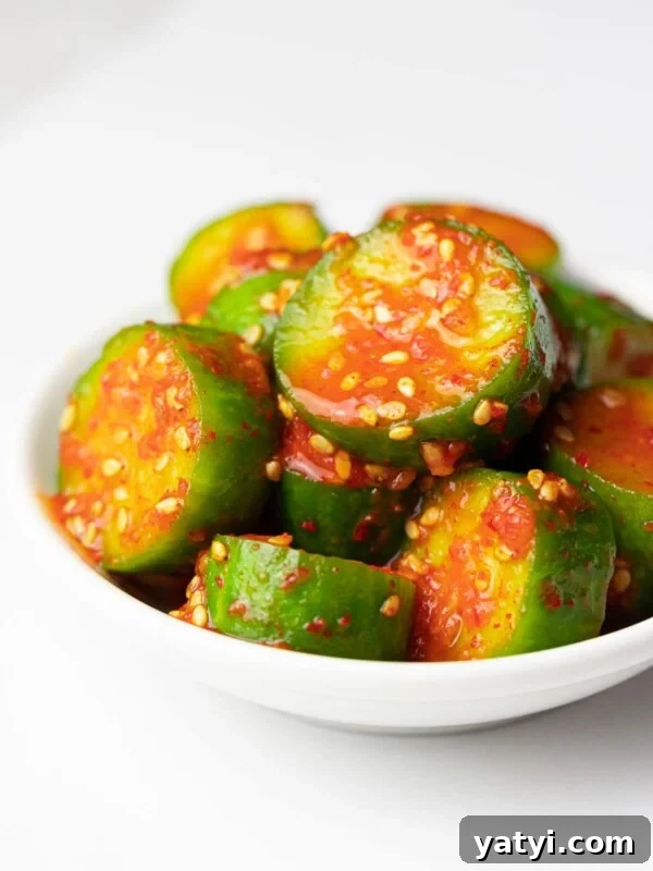 spicy Korean cucumber salad (Oi Muchim) with sesame seeds, oi muchim