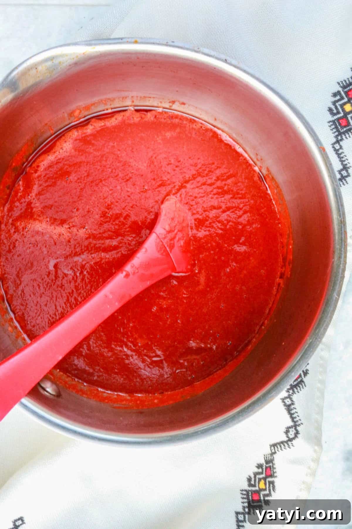 guajillo enchilada sauce in a saucepan