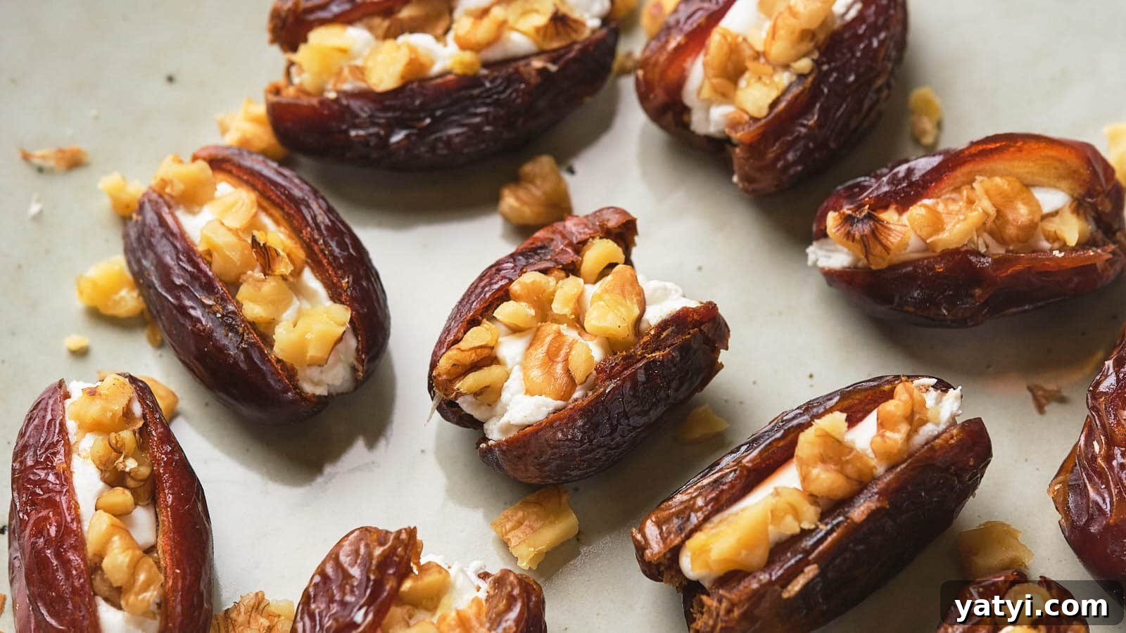 21 Snack Swaps That Beat Junk Food Without Sacrificing Flavor 11 Dates stuffed with goat cheese and chopped nuts displayed on a light surface.