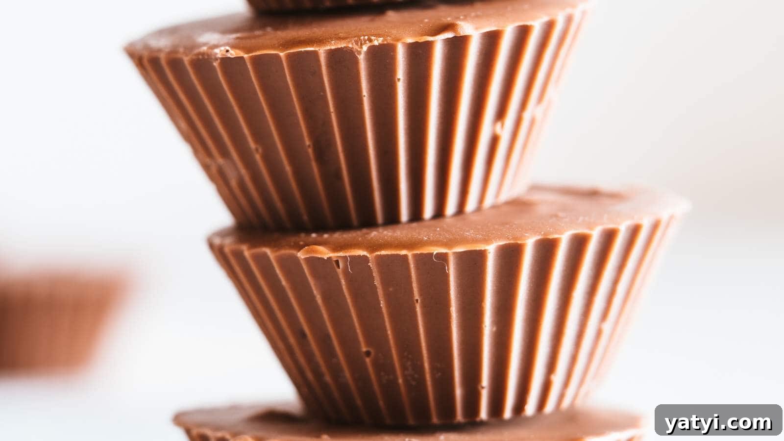 21 Snack Swaps That Beat Junk Food Without Sacrificing Flavor 4 Close up of a stack of peanut butter cups with blurred background.